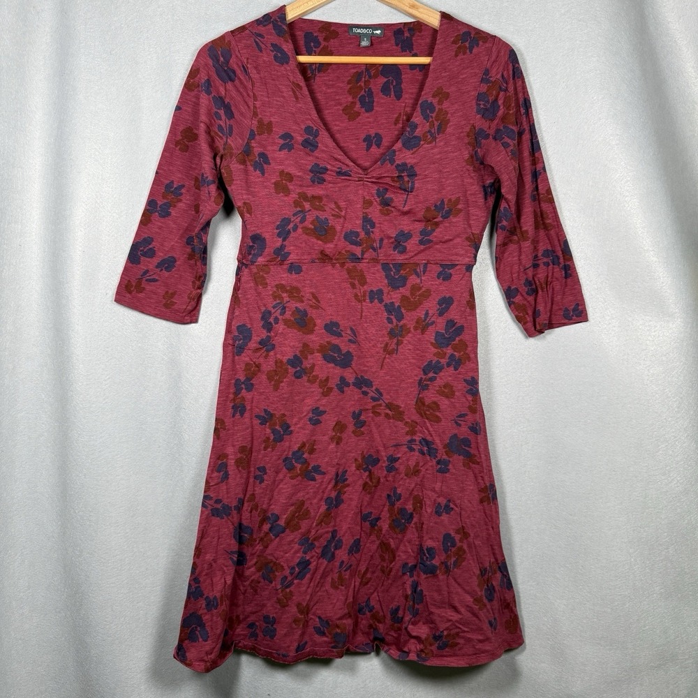 Toad & Co Rosalinda Dress Comfort Red Floral Tencel Cotton